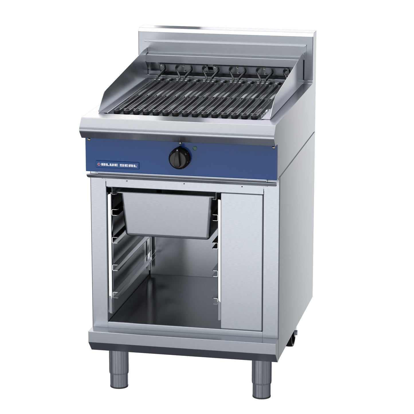 Blue Seal 600mm Electric Chargrill E594D on cabinet stand side view