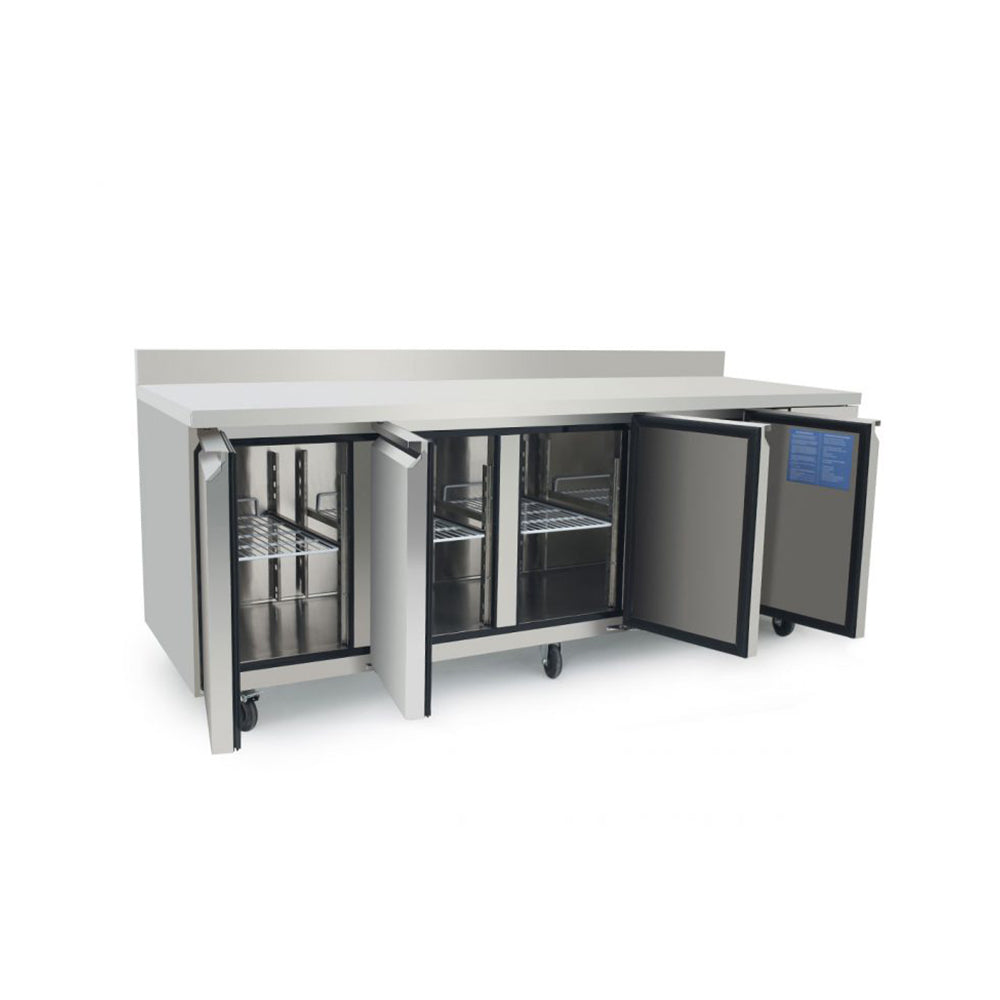 Atosa 4-door counter refrigerator with splashback EPF3442HDSB with open d0oors