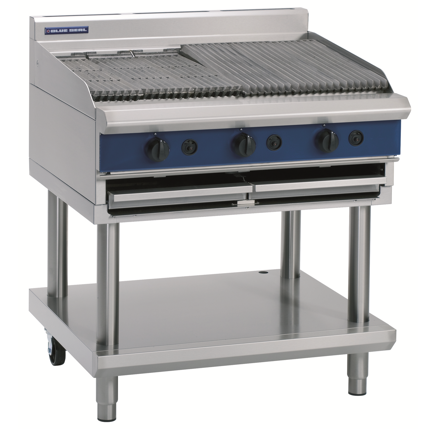 Blue Seal Gas Chargrill G596 on stand with flat top