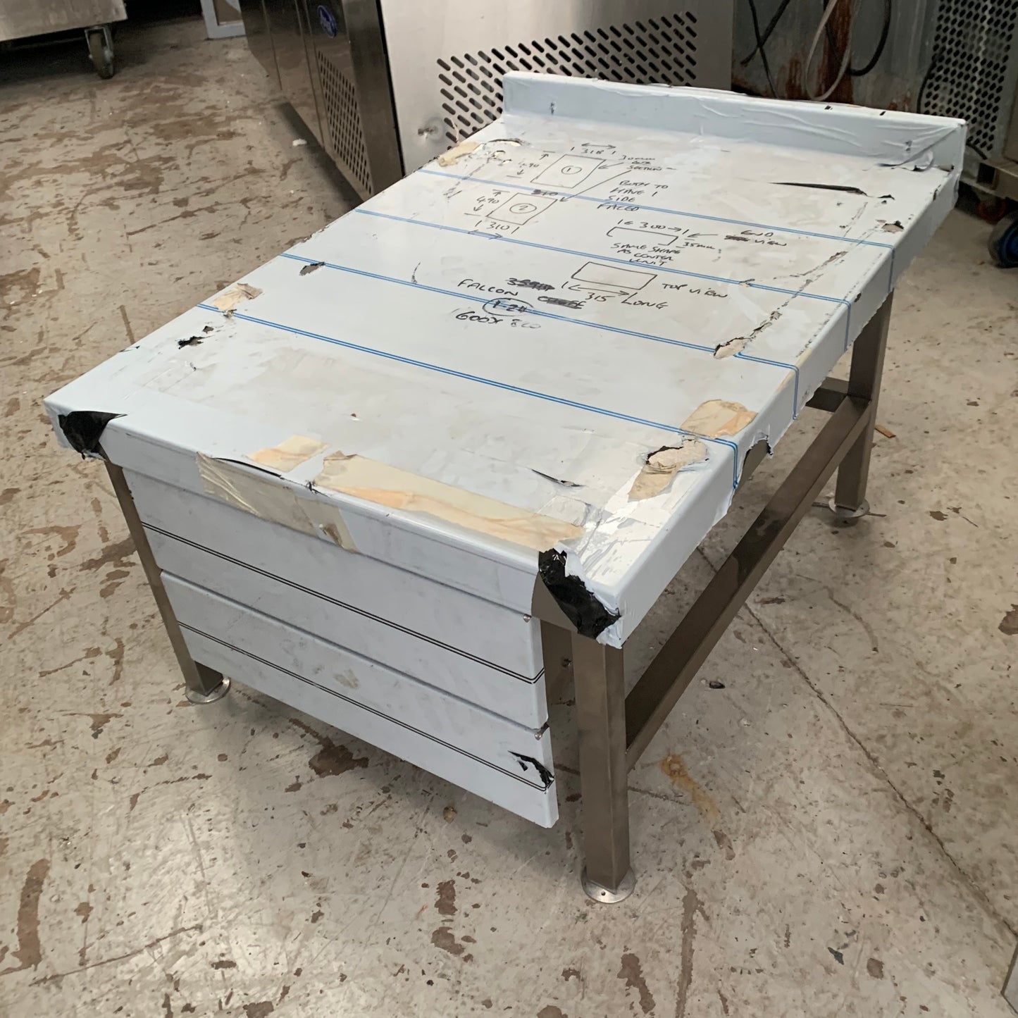 Fully Welded Stainless Steel Low Level Bench with two closed drawers