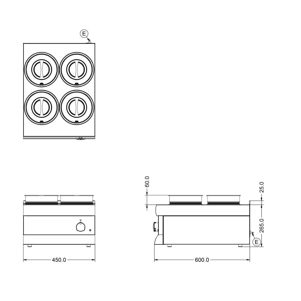 Linat 4-Pot Baine Marie BS4 technical diagram