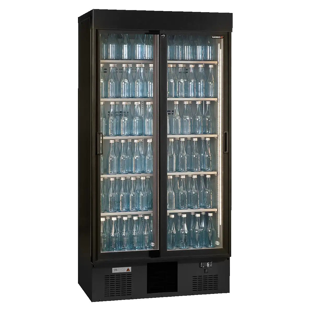 Gamko Upright Bottle Cooler (MG3/500) with black sliding doors