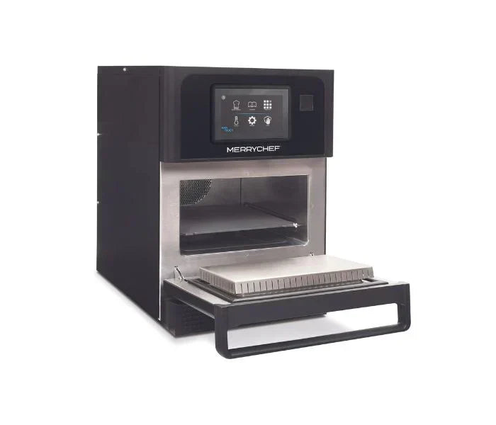 A Merrychef Connex oven with a touchscreen control panel and open cooking chamber, designed for fast and efficient food preparation in commercial kitchens.