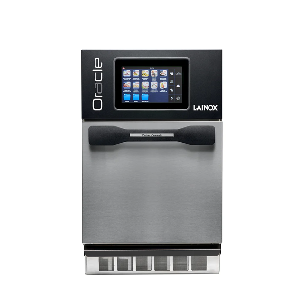 Lainox Oracle high-speed commercial oven with touchscreen control panel and stainless steel finish.