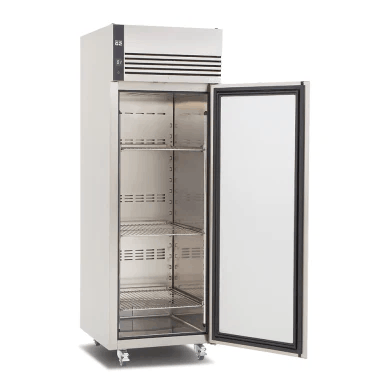 A Foster commercial refrigerator used a kitchen.  