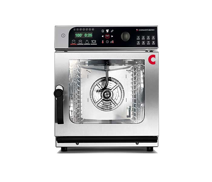 A Convotherm combi oven used in a school kitchen  to improve energy efficiency.