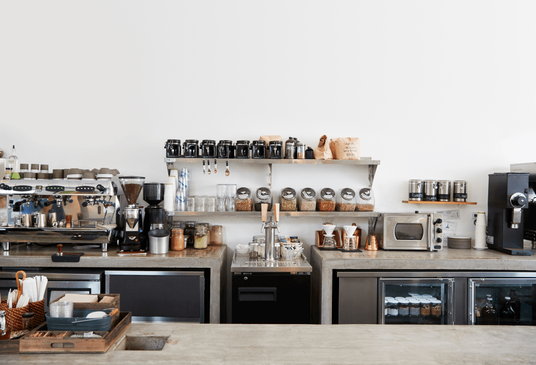 Commercial kitchen catering equipment which is used in a coffee shop to reduce costs. 