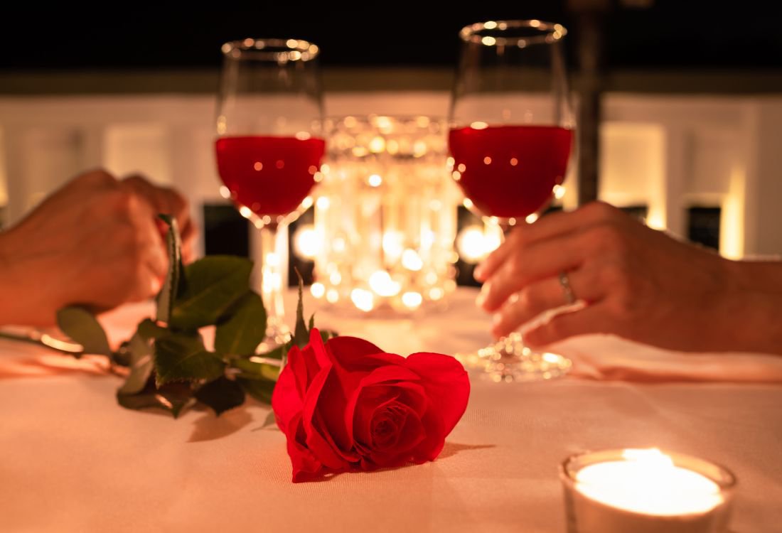 A couple dining in a restaurant catering for valentine's day.