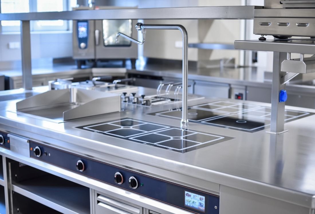 Bespoke stainless equipment used in a kitchen to maximise usable space.
