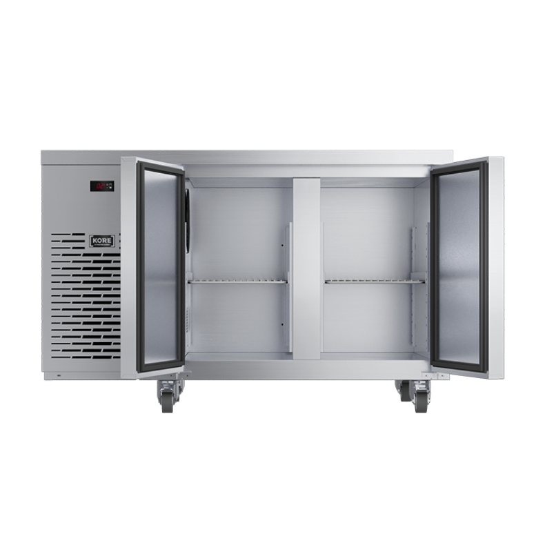 Foster 2-Door Refrigerated Counter KC2H - front view, empty, with open doors