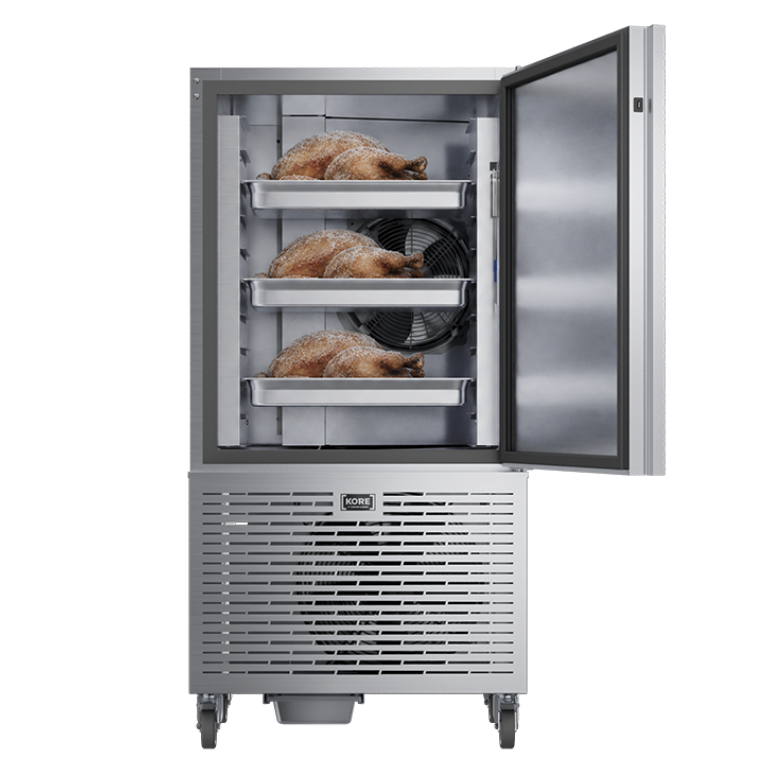 Foster 35kg Blast Chiller KB10 with open door and chicken on shelves