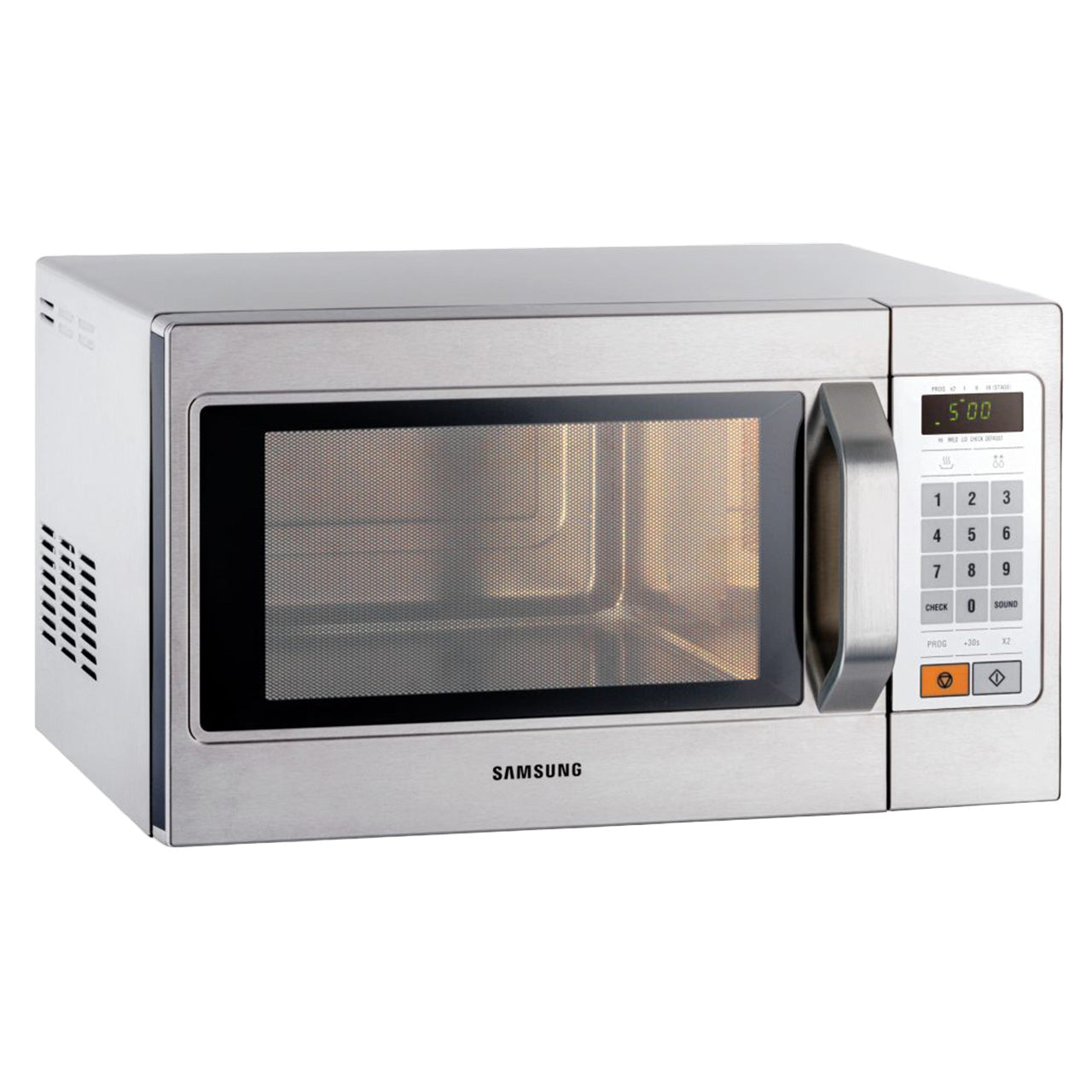 Samsung 1100w Microwave (CM1089) side view with light on