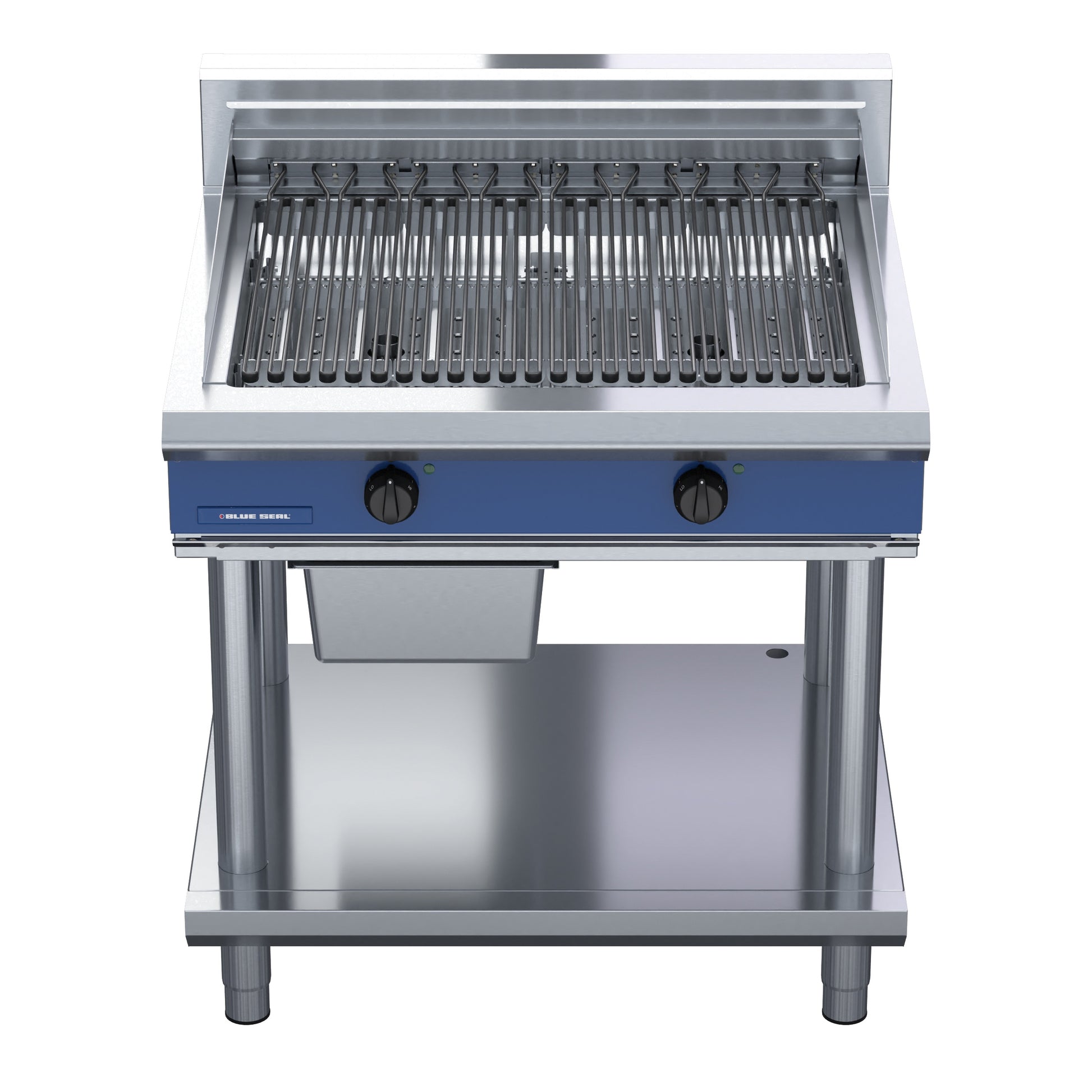Blue Seal 900mm Electric Chargrill on open stand front view E596D