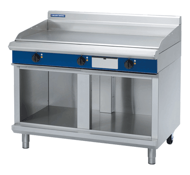 Blue Seal Gas Triple Griddle & Optional Chrome Plate GP518-B on cabinet stand