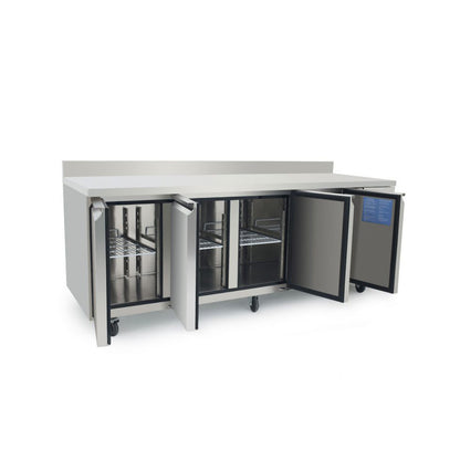 Atosa 4-door counter refrigerator with splashback EPF3442HDSB with open d0oors