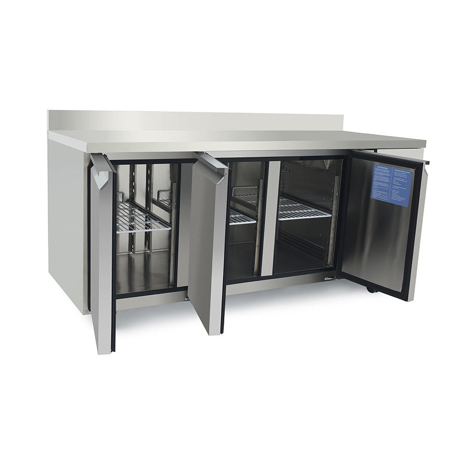 Atosa 3-door counter refrigerator with splashback EPF3432HDSB