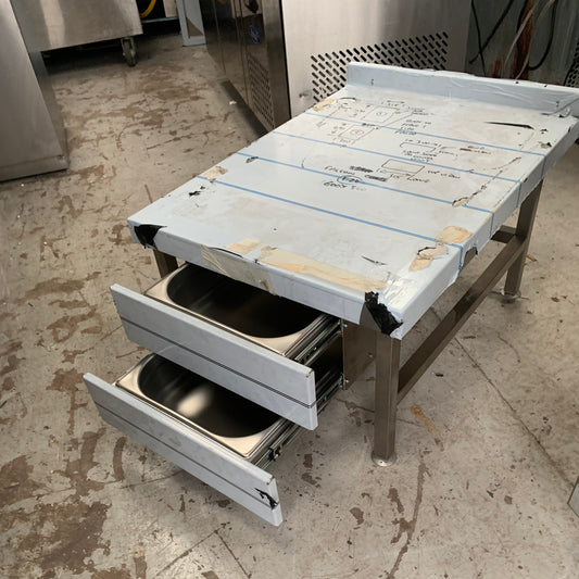 Fully Welded Stainless Steel Low Level Bench with two open drawers