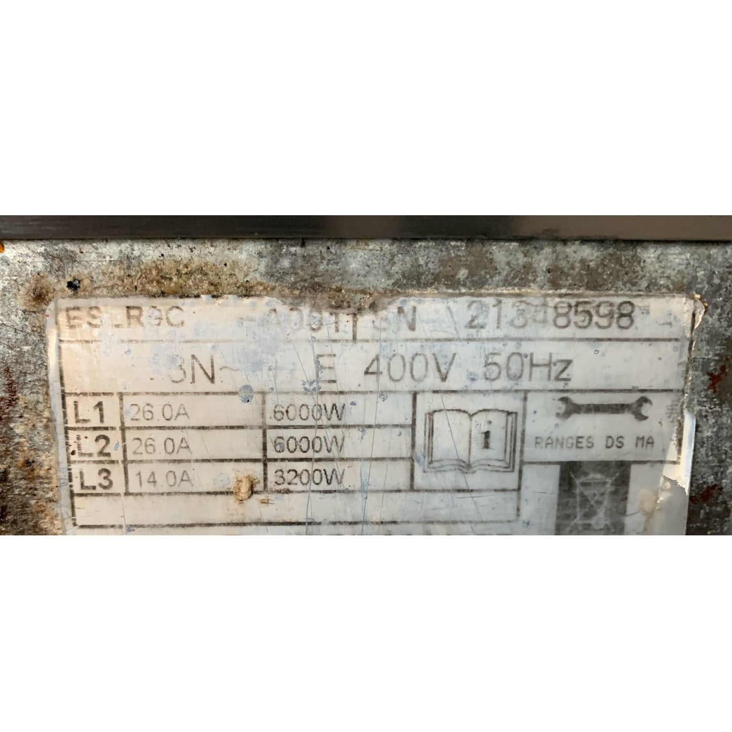 Lincat 6-Plate Electric Range (ESLR9C-R) data plate