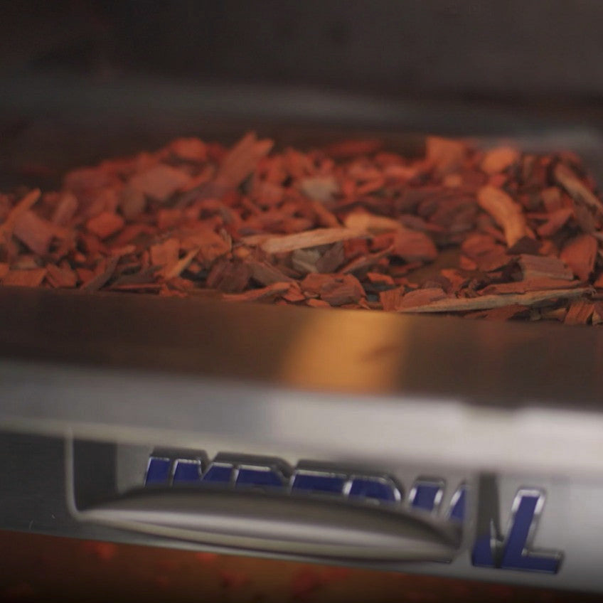 Imperial 610mm Gas Chargrill (IRB-24) with close up on wood chips