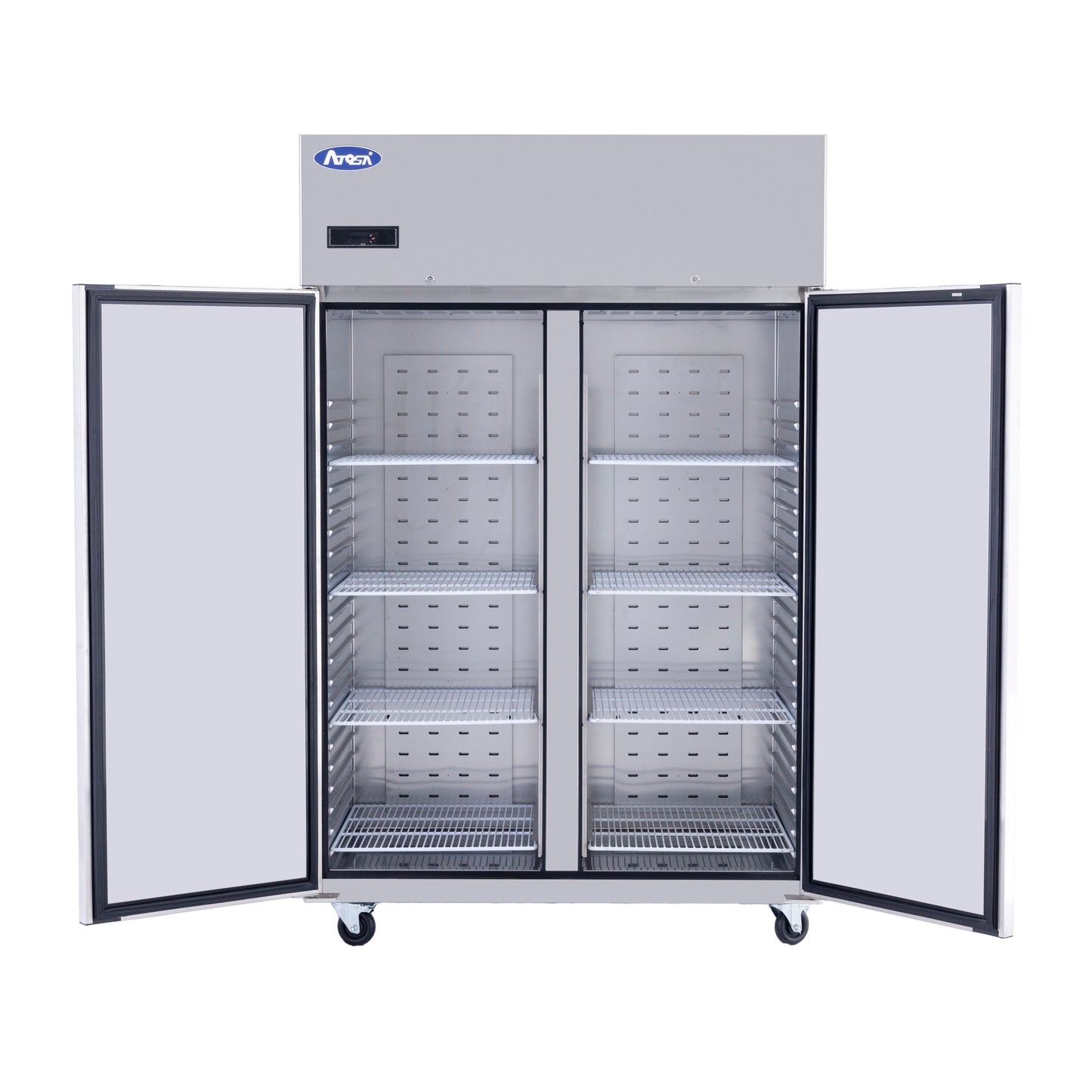 Double Door Atosa Upright Refrigerator JBF80RS open doors 