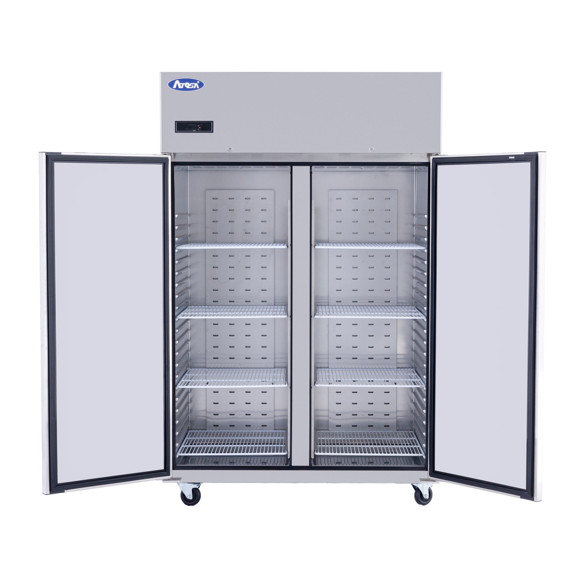 Double Door Atosa Upright Refrigerator JBF80RS open doors 