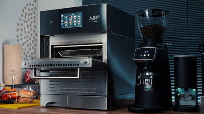 Lincat Air0 AirFryer front view on counter with coffee maker