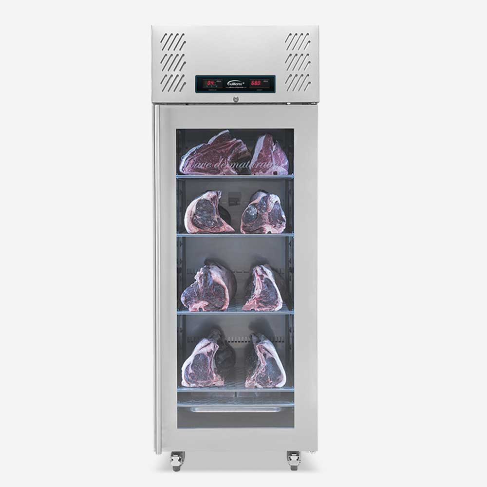 Williams Single Door Meat Ager (MAR1) with meat on shelves