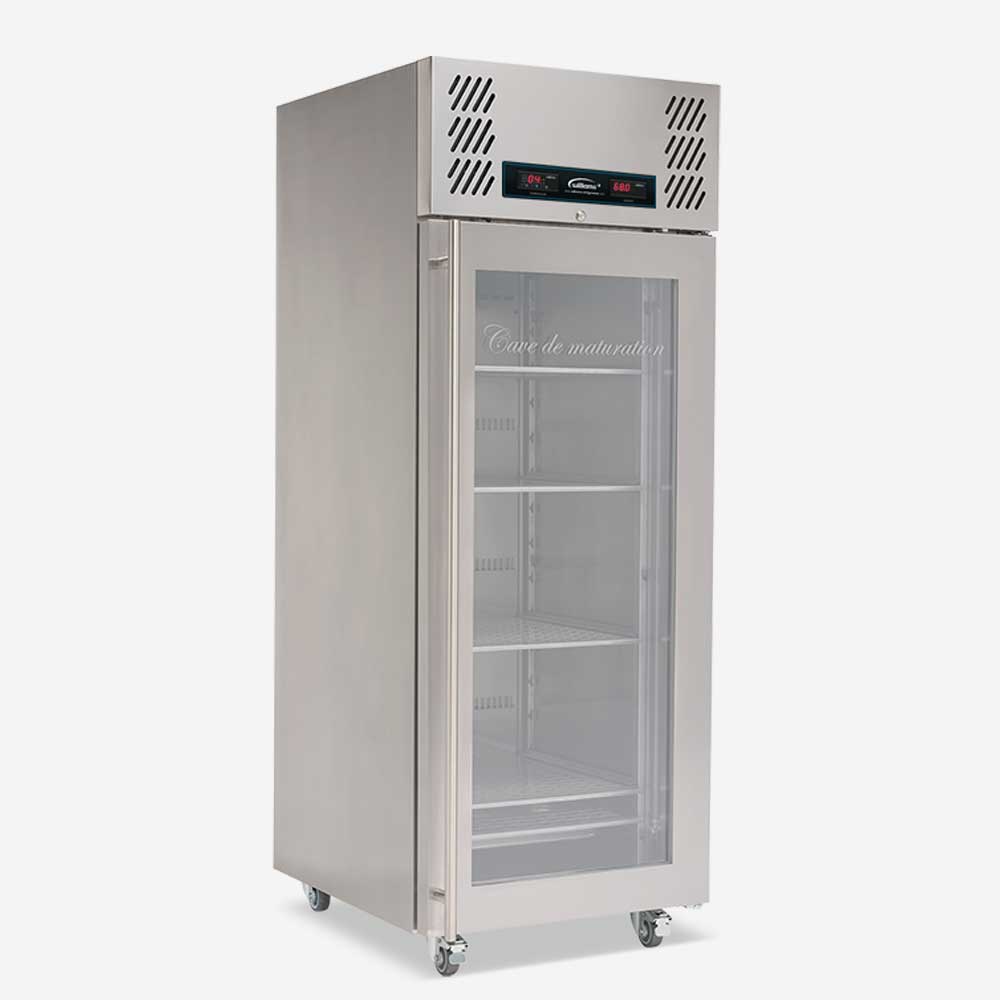Williams Single Door Meat Ager (MAR1) side view with closed door and no lights on, shelves empty