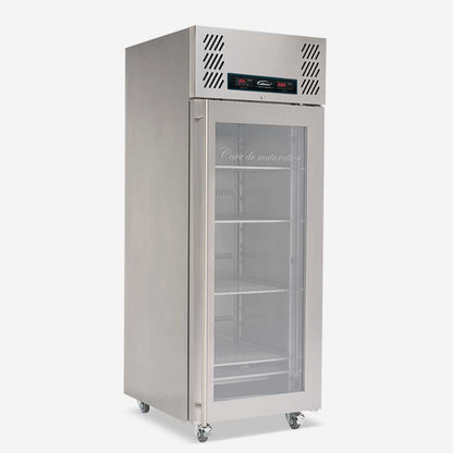 Williams Single Door Meat Ager (MAR1) side view with closed door and no lights on, shelves empty