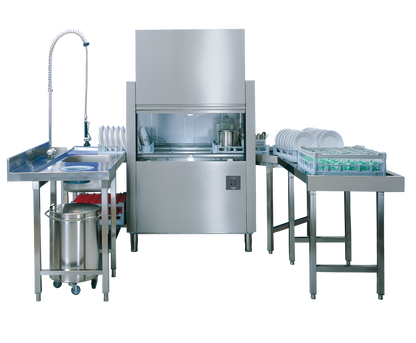 Maidaid MiniRack Conveyor Dishwasher (R3010) will full view dishwash tabling in and out