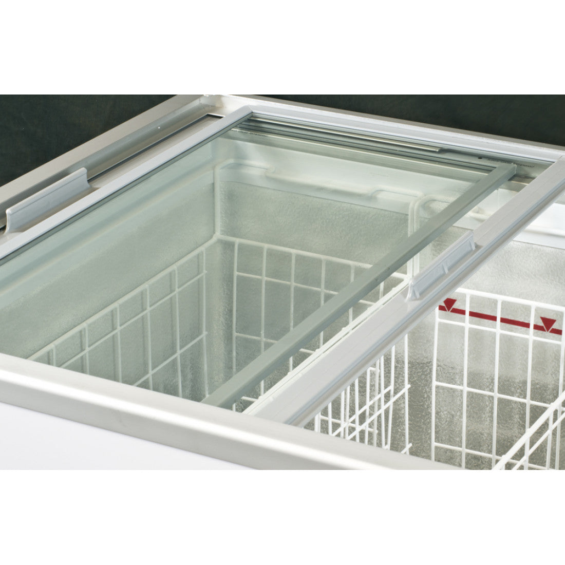 Prodis 196L Display Chest Freezer (NV1) close up on open doors 
