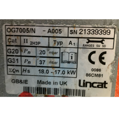Reconditioned Lincat Solid Top Gas Range Data Plate (OG7005/N-R)