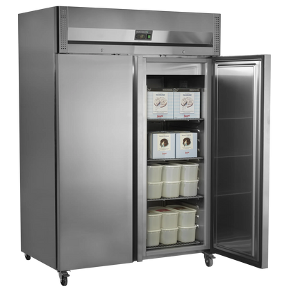 Tefcold 1300L Single Door Freezer (RF1420X1) with open door and loaded shelves