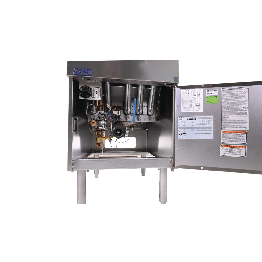 Pitco Single Tank Gas Fryer SG18S with cabinet door open