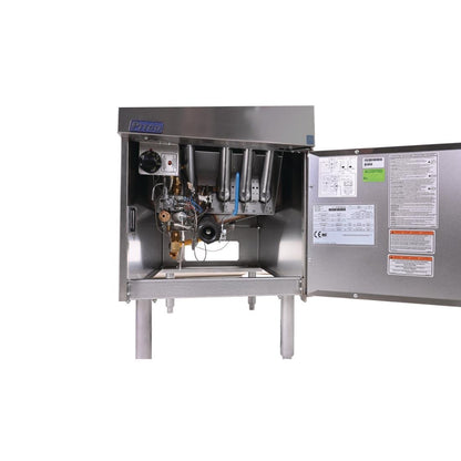 Pitco Single Tank Gas Fryer SG18S with cabinet door open