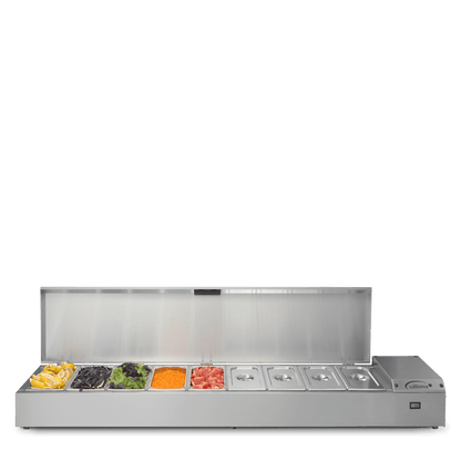 Williams 1862mm Refrigerated Topping Unit (TW18) with open lid and 4 full pans