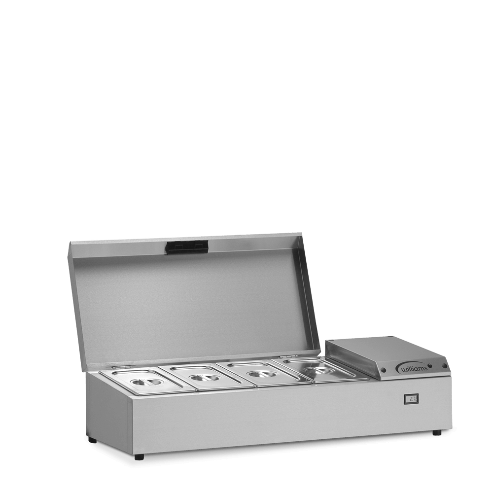 Williams Refrigerated Topping Unit (TW9) with open lid and lidded pans