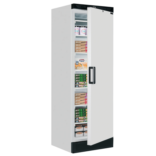 Tefcold 300L Single Door Freezer (UFFS371SD) door open with loaded shelves