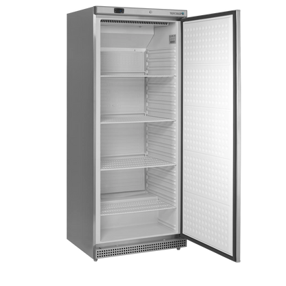 Tefcold 620L Single Door Refrigerator (UR600X1) stainless steel exterior and open door