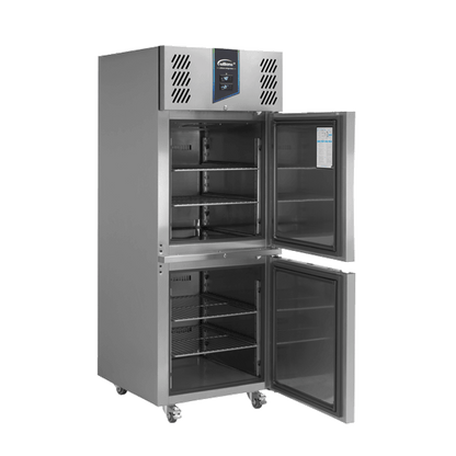 Williams 378L Single Door Fridge-Freezer (VVJ1) side view with both doors open and empty shelves