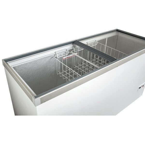Vestfrost 492L Display Freezer (DFG505) with open doors and looking inside