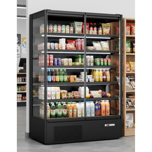 Prodis 1310mm Refrigerated Multideck, Black (XMD1250-MK2-K) in a convenience store