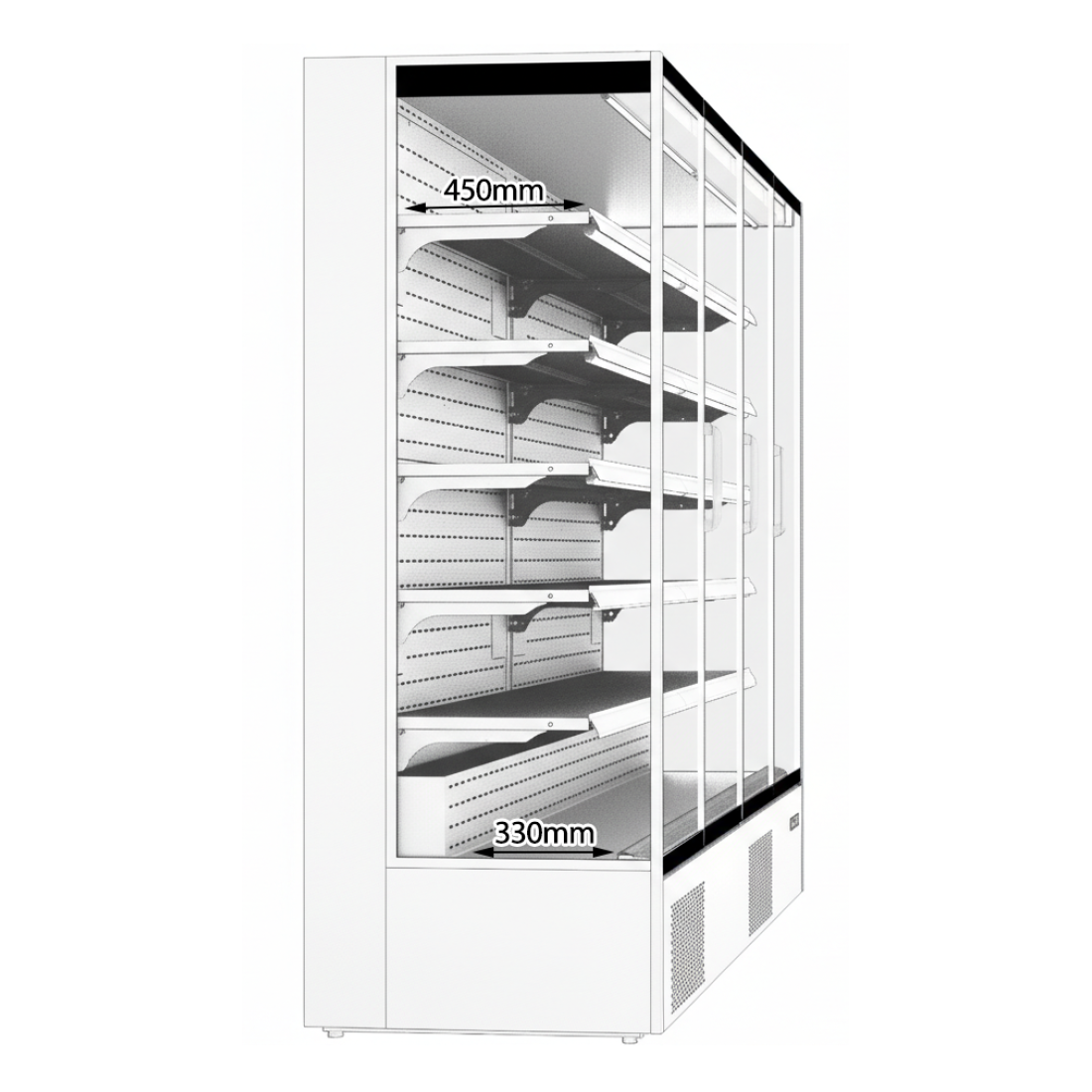 Prodis 1310mm Refrigerated Multideck, Black (XMD1250-MK2-K) shelf dimensions