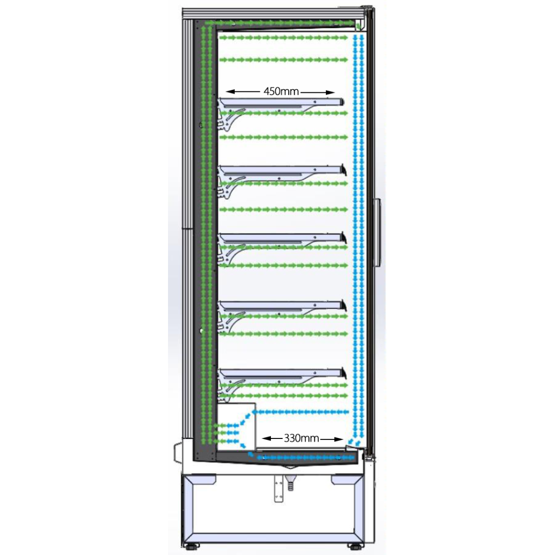 Prodis 1300mm Refrigerated Multideck, Black (XMD1250-P-FGD-K) refrigeration diagram