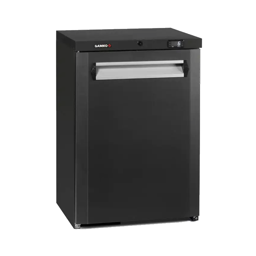 Gamko Single Door Bottle Cooler (MG3/150) in black with solid door 