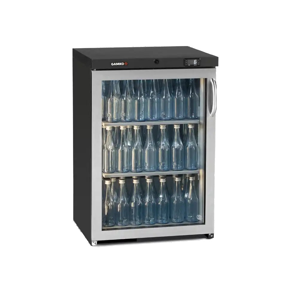 Gamko Single Door Bottle Cooler (MG3/150) in black with silver door frame