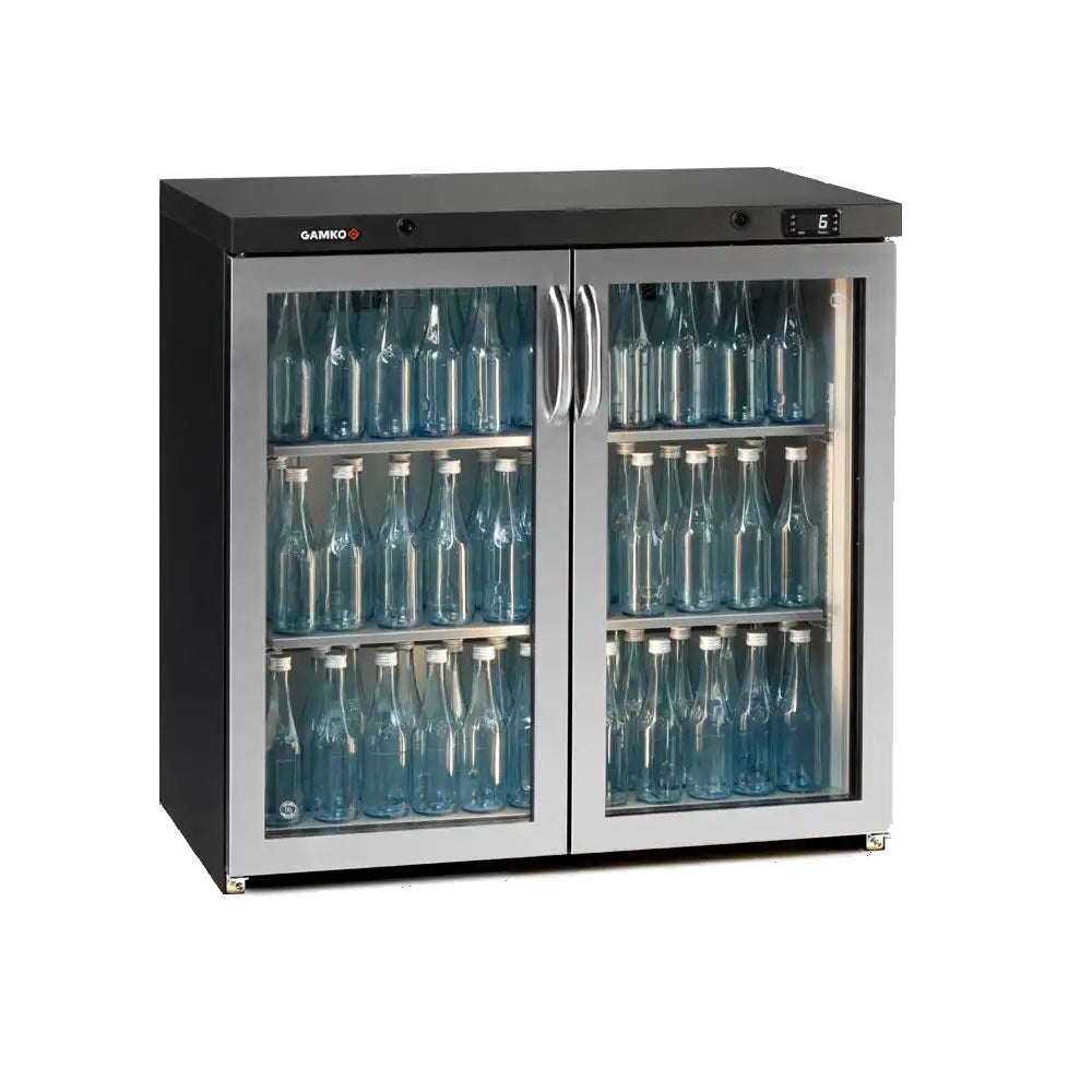 Gamko Bottle Cooler (MG3/300) in black with silver 
hinged doors