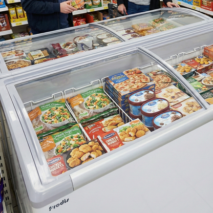Prodis 546L Display Chest Freezer (NVC5) full of frozen goods in a convenience store