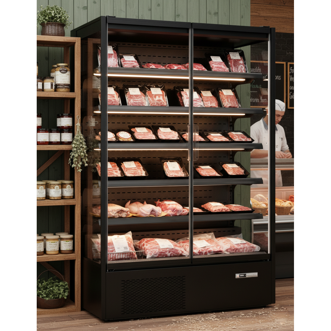 Prodis 1310mm Refrigerated Multideck, Black (XMD1250-MK2-K) in a butchers