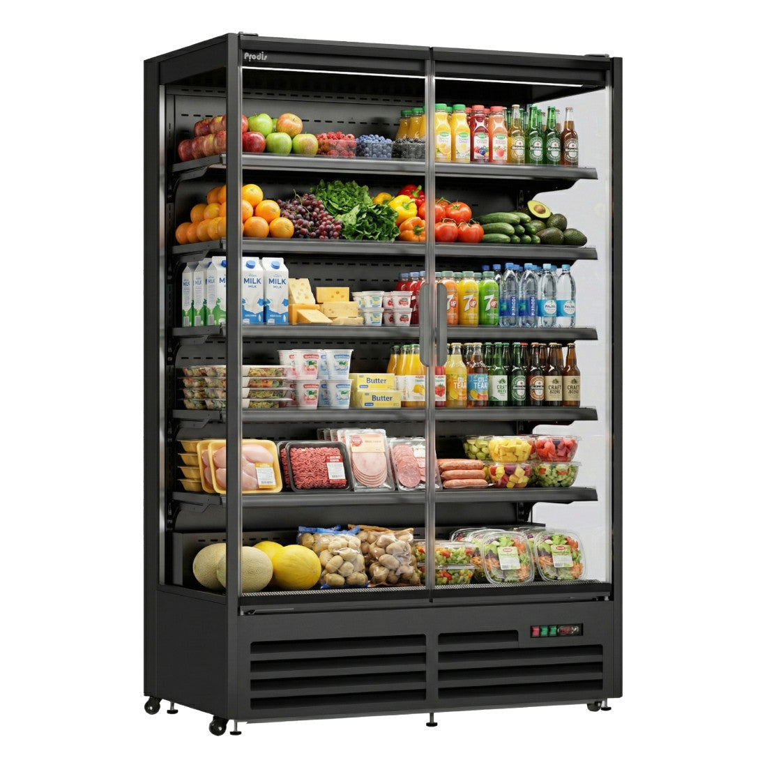 Prodis 1310mm Refrigerated Multideck, Black (XMD1250-MK2-K) full of product